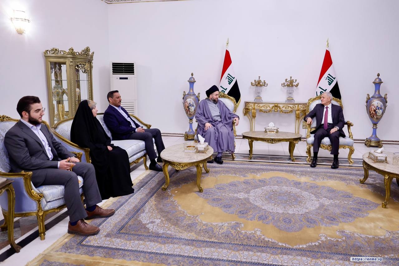 رئيسة مؤسسة إنكي العلوية كوثر الغرابي برفقة سماحة السيد الحكيم في زيارته إلى فخامة رئيس الجمهورية الدكتور عبد اللطيف جمال رشيد